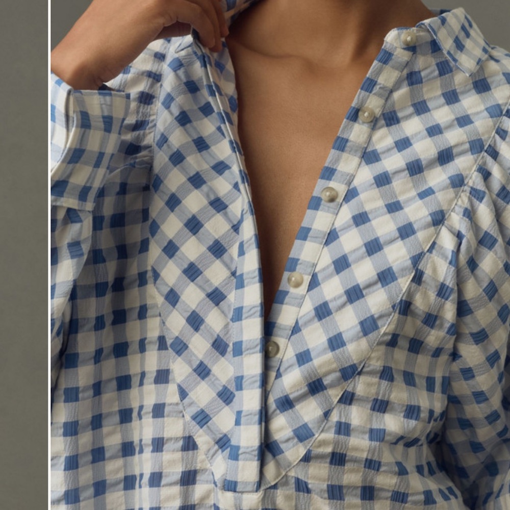 Mauve Blue and White Gingham Long Sleeve Dress - Picture 3 of 3